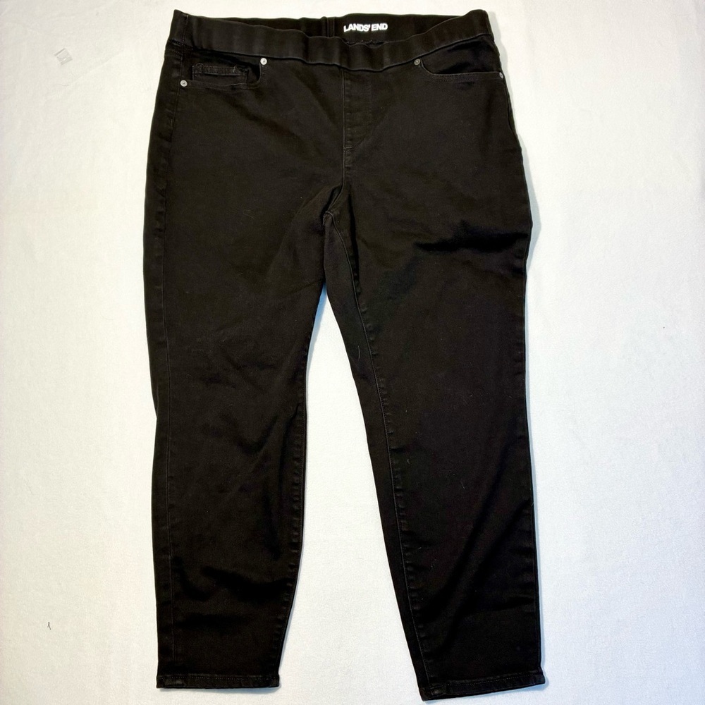 Lands End Women’s Pull-on Jeans Black 22W Stretch Comfortable Classic